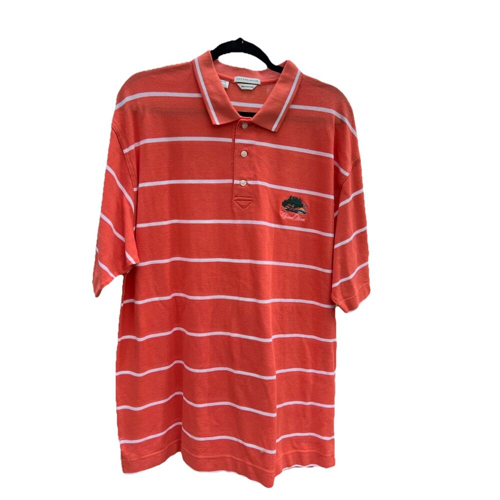CUTTER & BUCK Orange/White Striped Mercerized Polo Grand Hotel Logo - Size XL